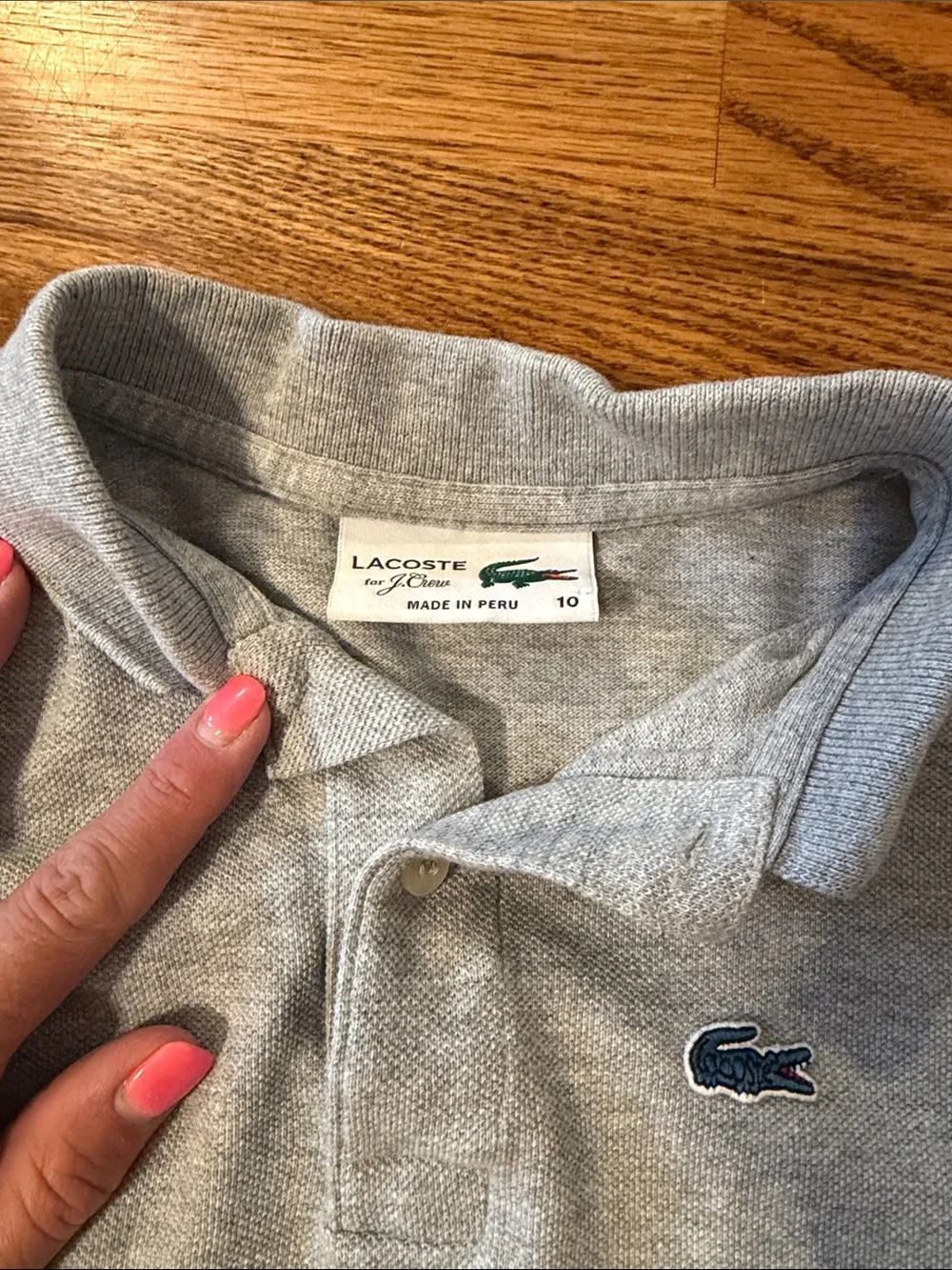 Lacoste Light Gray Boys' Polo with Navy Crocodile Logo